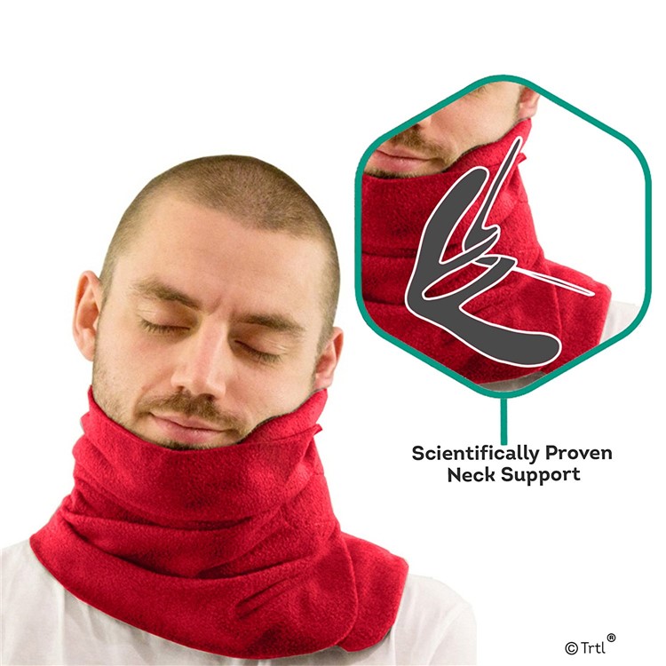 Soft Flight Sleep Pillow Warm Nap Scarf Pillow Washable Travel Neck Support Pillow - Red-4