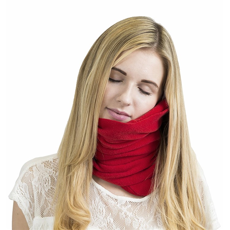 Soft Flight Sleep Pillow Warm Nap Scarf Pillow Washable Travel Neck Support Pillow - Red-6
