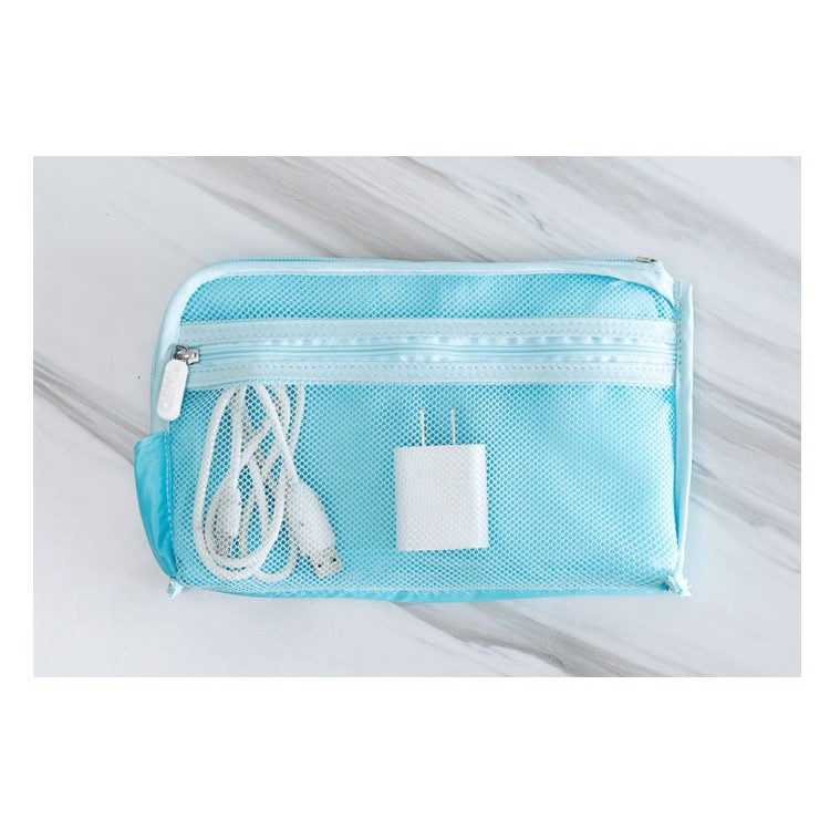 Travel Organizer Waterproof Nylon Fabric Electronics Accessories Storage Bag - Green-11