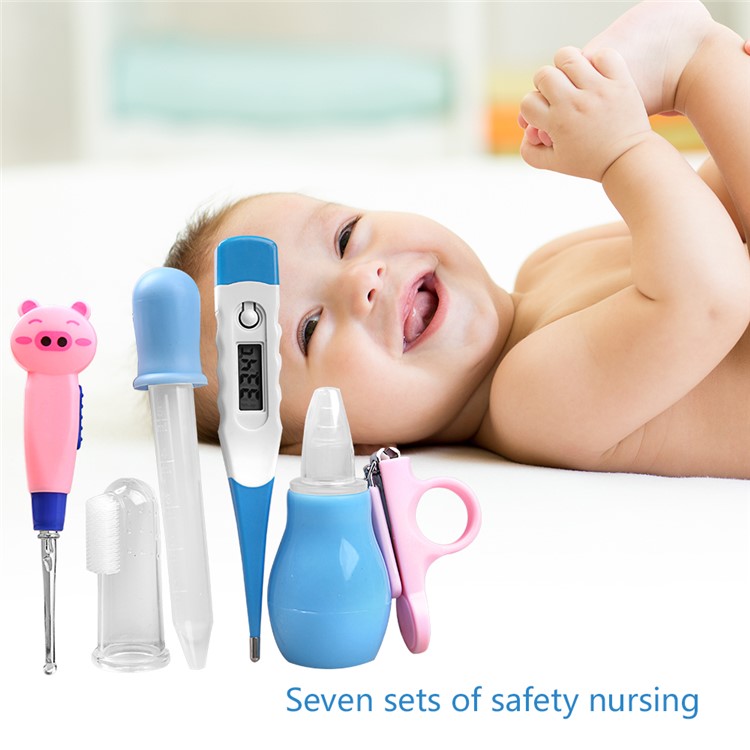 GL 7 Pcs Baby Care Set Electronic Thermometer, Medicine Feeder, Nasal Aspirator, Finger Brush, Nail Cutter etc.-9
