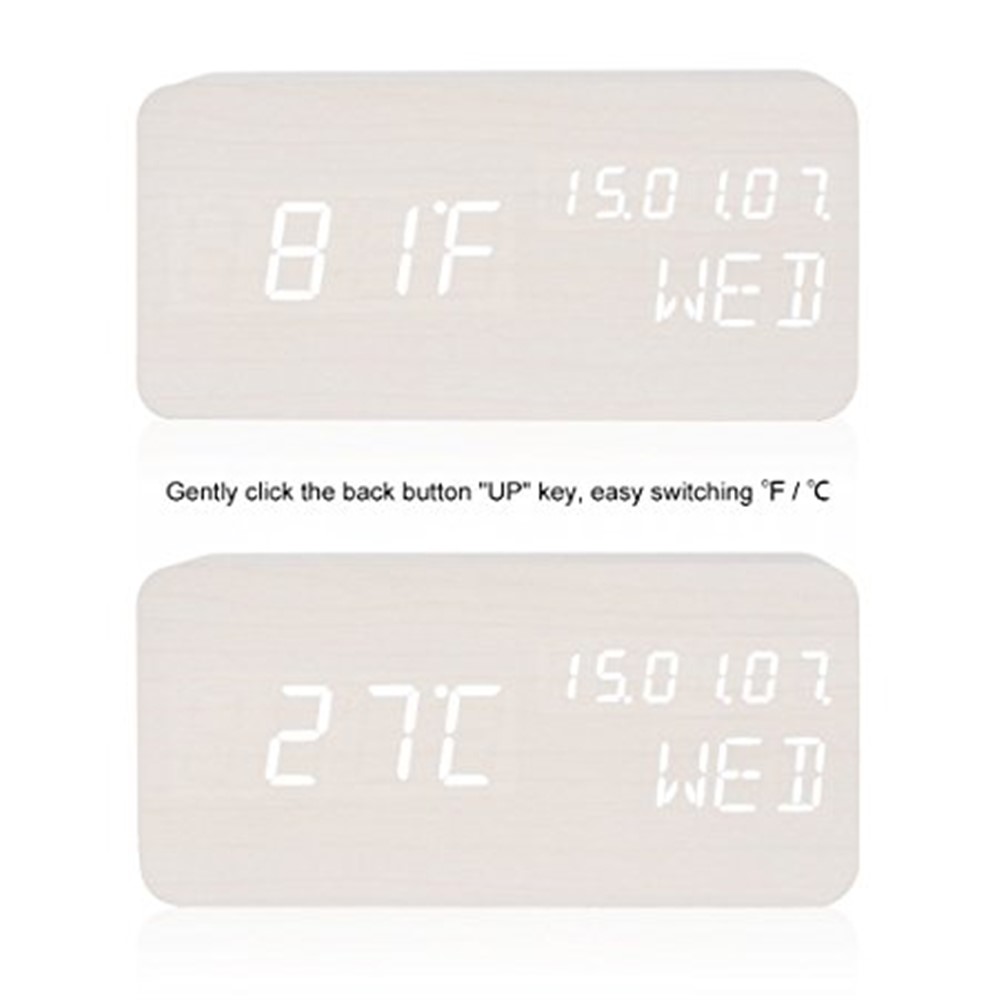 LED VERDE TEMPO LED Smart Voice Control orologio in legno con display a caldo del tempo calendario - bianca-2