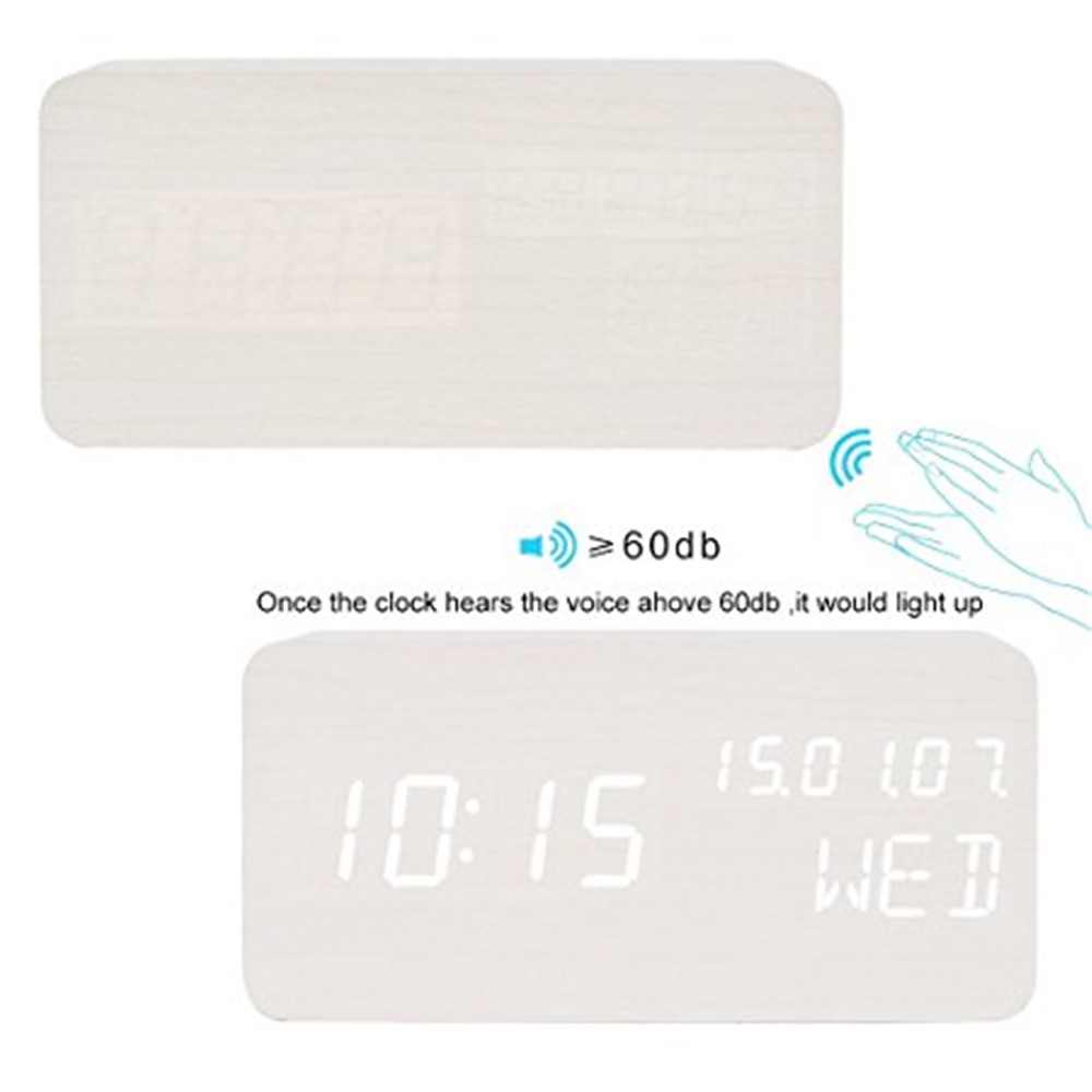 LED VERDE TEMPO LED Smart Voice Control orologio in legno con display a caldo del tempo calendario - bianca-3