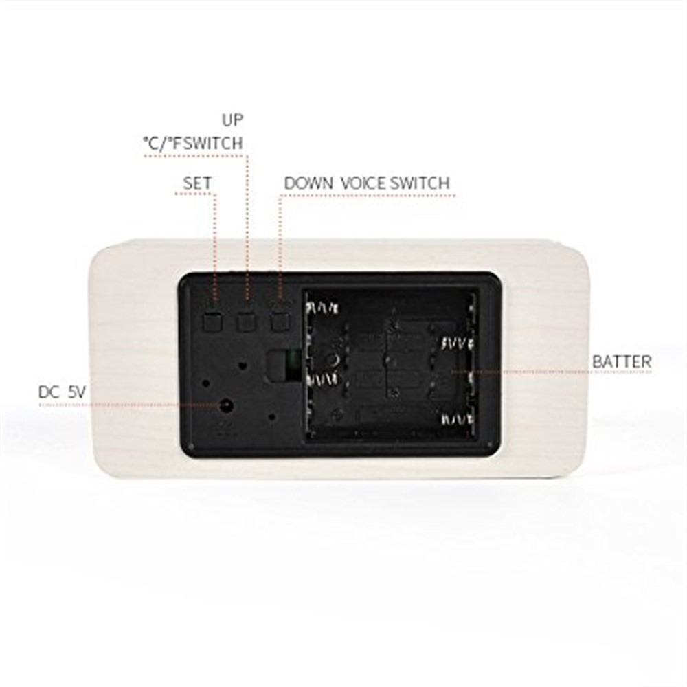 LED VERDE TEMPO LED Smart Voice Control orologio in legno con display a caldo del tempo calendario - bianca-6