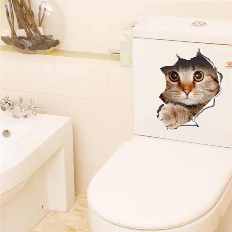 3D Effect Cat Breaking Through Wall Sticker Closestool Window Decal Home Decoration-1