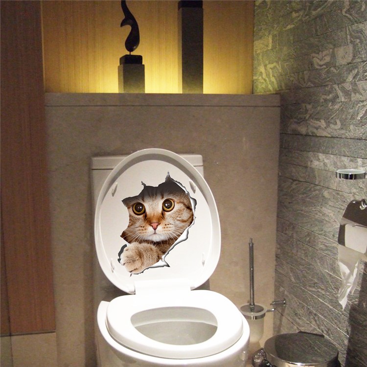 3D Effect Cat Breaking Through Wall Sticker Closestool Window Decal Home Decoration-2