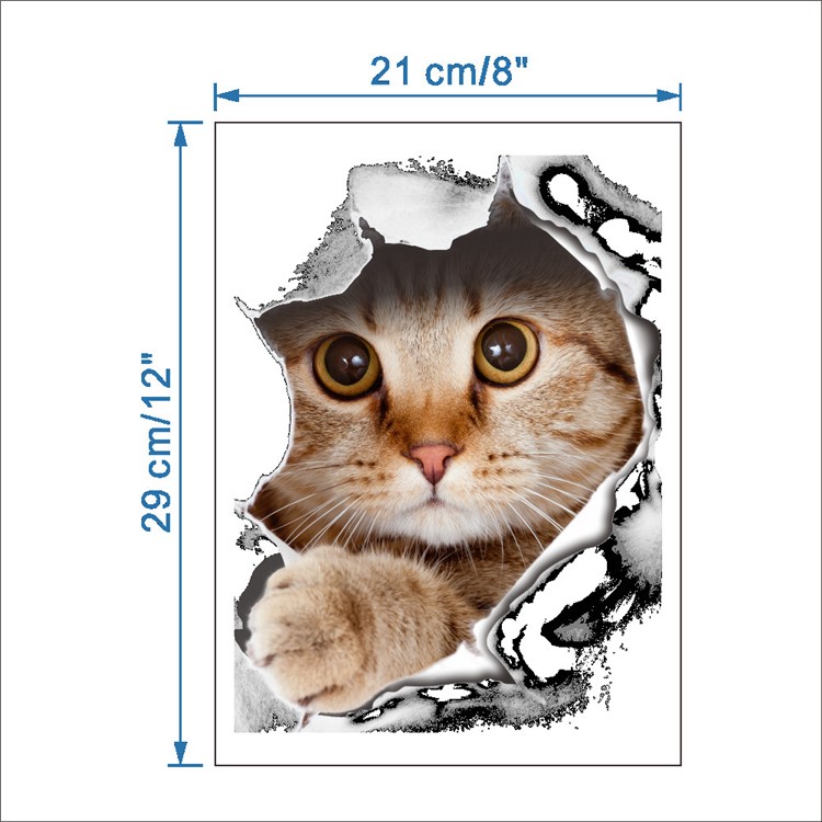 3D Effect Cat Breaking Through Wall Sticker Closestool Window Decal Home Decoration-3