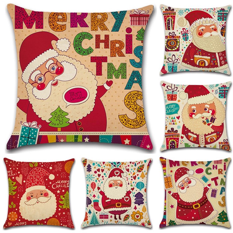 Christmas Santa Claus Square Pattern Cotton Throw Pillow Case Pillow Cover, Size: 45 x 45cm-1