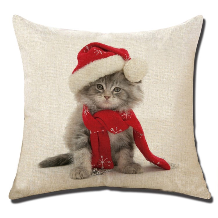 4Pcs/Set Christmas Santa Claus Deer Cat Mouse Cotton Pillowcase Pillow Cover, Size: 45 x 45cm-4