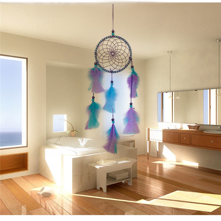 Popular Handmade Hanging Decoration for Wall Home Car Dream Catcher Feather Pendant Ornament - Purple-1