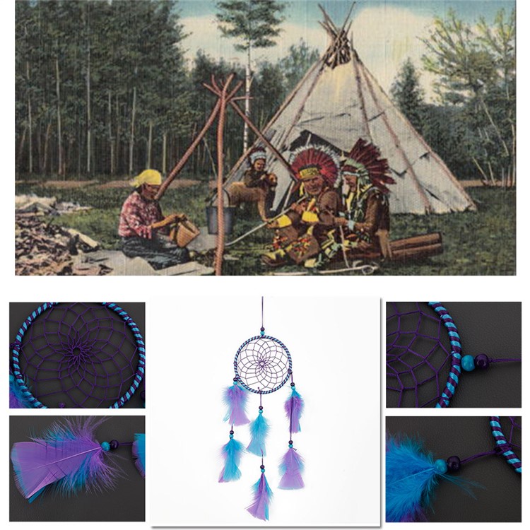 Popular Handmade Hanging Decoration for Wall Home Car Dream Catcher Feather Pendant Ornament - Purple-4