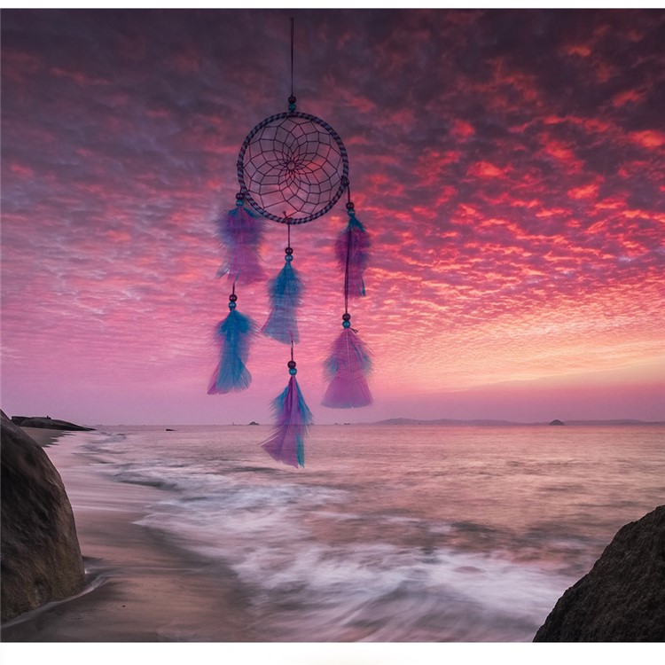 Popular Handmade Hanging Decoration for Wall Home Car Dream Catcher Feather Pendant Ornament - Purple-5