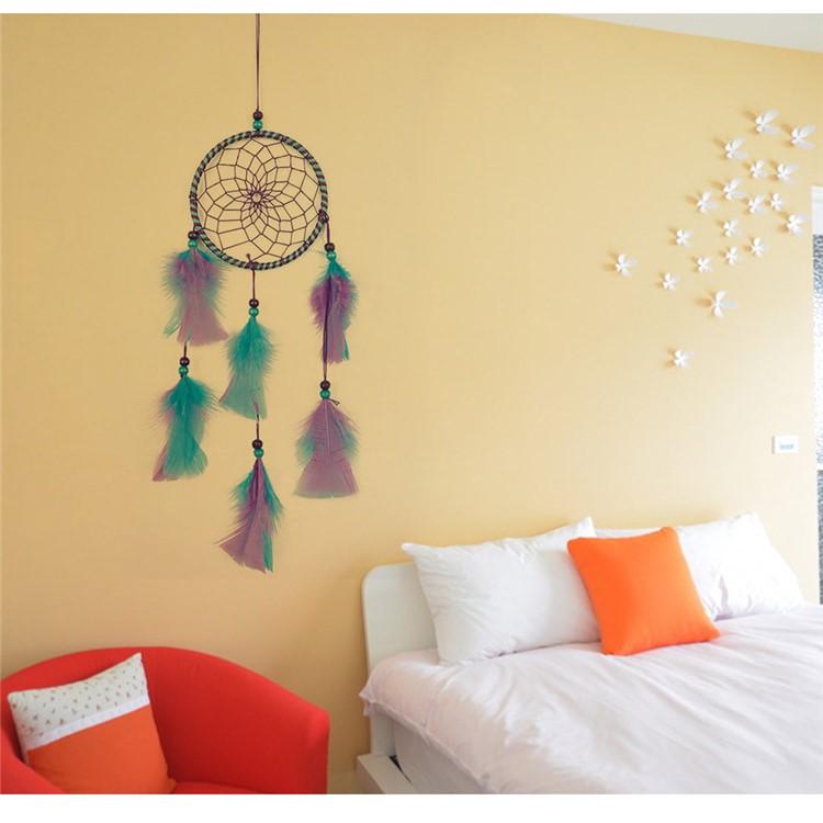 Popular Handmade Hanging Decoration for Wall Home Car Dream Catcher Feather Pendant Ornament - Purple-6