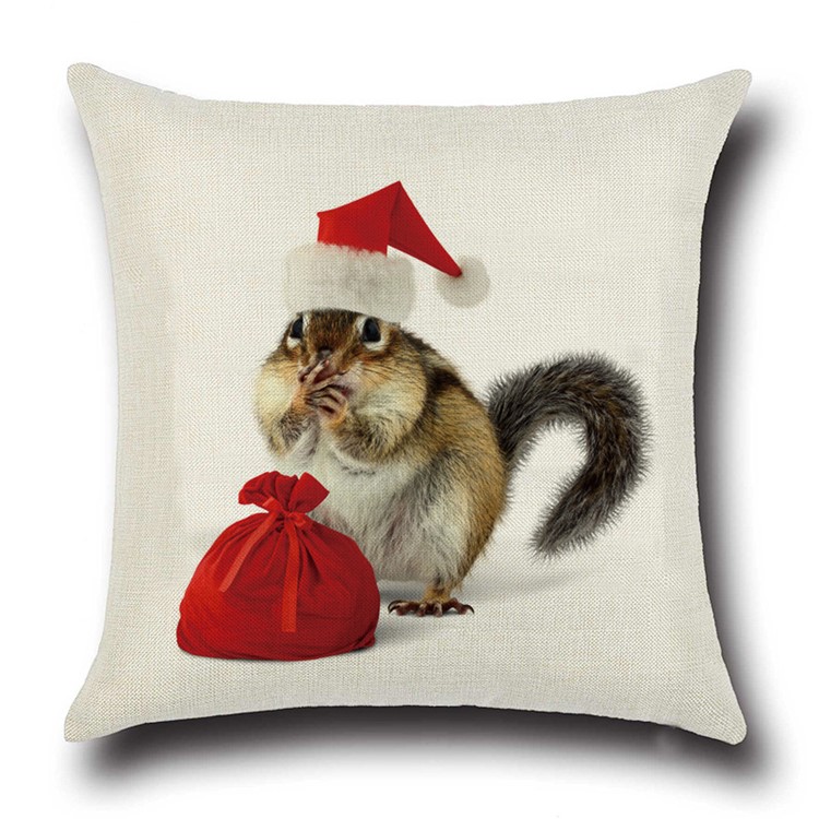 Christmas Pattern Sofa Cushion Linen Cover Throw Pillow Cover Square Pillow Case - Squirrel-1