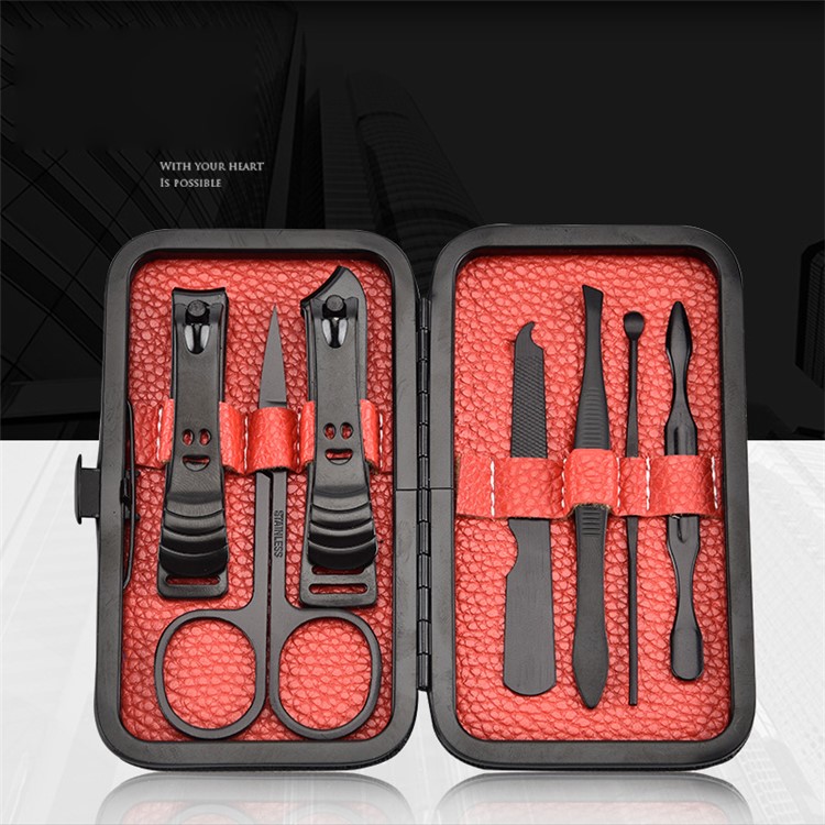 7PCS Professional Stainless Steel Nail Clipper Travel & Grooming Kit Nail Tools Manicure & Pedicure Set with Case - Red-1