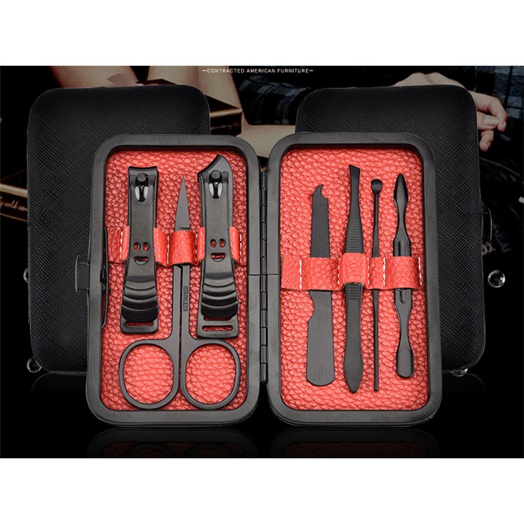 7PCS Professional Stainless Steel Nail Clipper Travel & Grooming Kit Nail Tools Manicure & Pedicure Set with Case - Red-2
