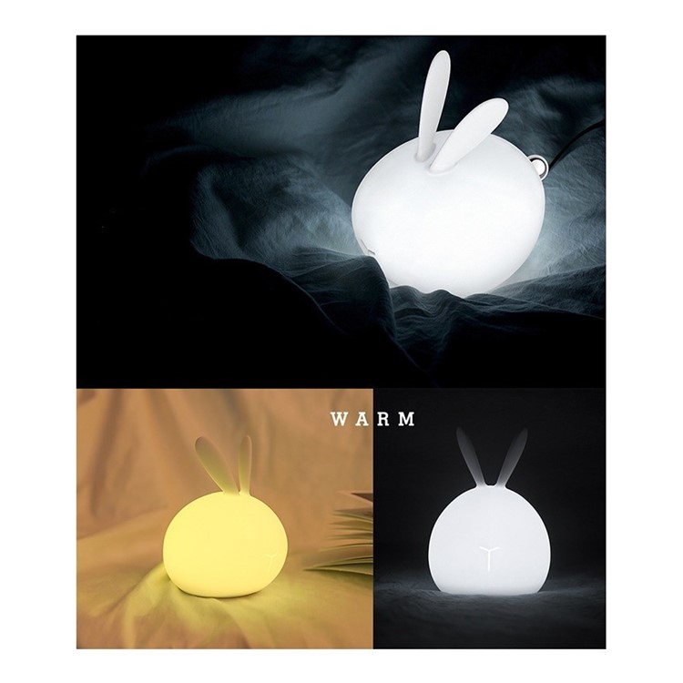 LED Night Silicone Rabbit Warm Light Tap Control Lamp Rechargeable Bunny Sensor Touch Light - White-1