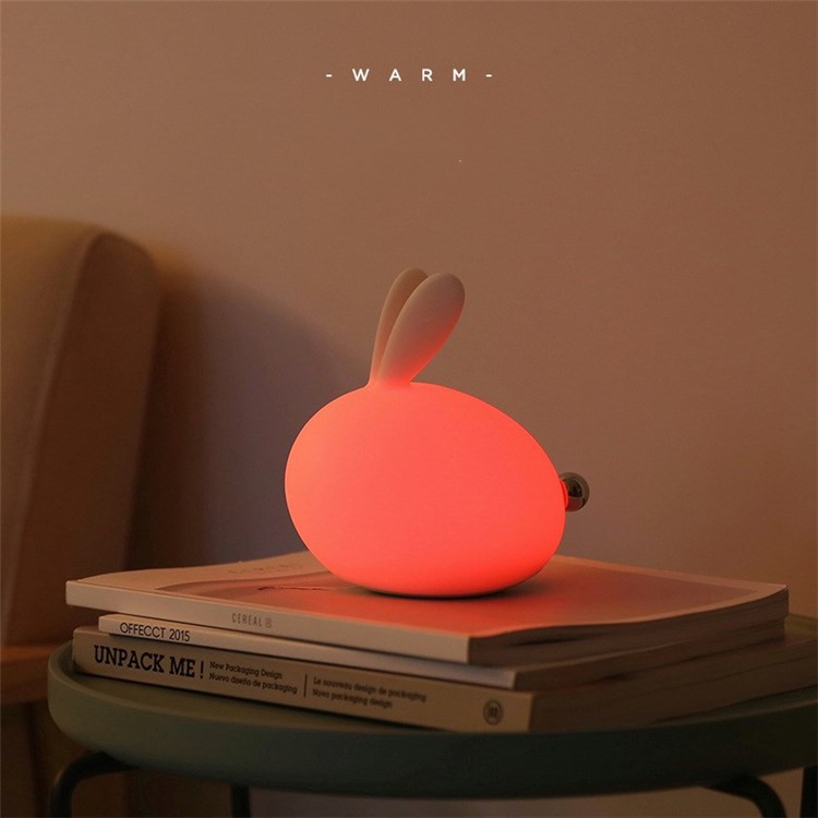 LED Night Silicone Rabbit Warm Light Tap Control Lamp Rechargeable Bunny Sensor Touch Light - White-5