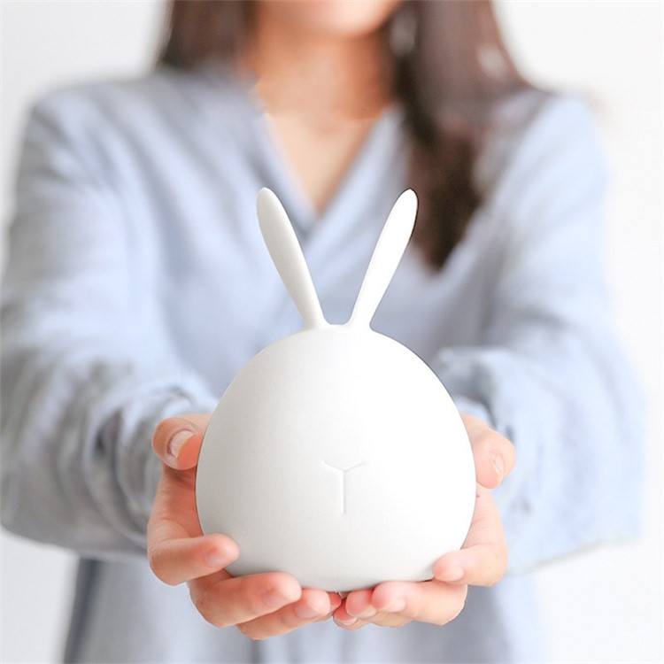 LED Night Silicone Rabbit Warm Light Tap Control Lamp Rechargeable Bunny Sensor Touch Light - White-6
