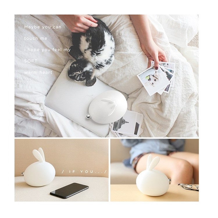LED Night Silicone Rabbit Warm Light Tap Control Lamp Rechargeable Bunny Sensor Touch Light - White-7