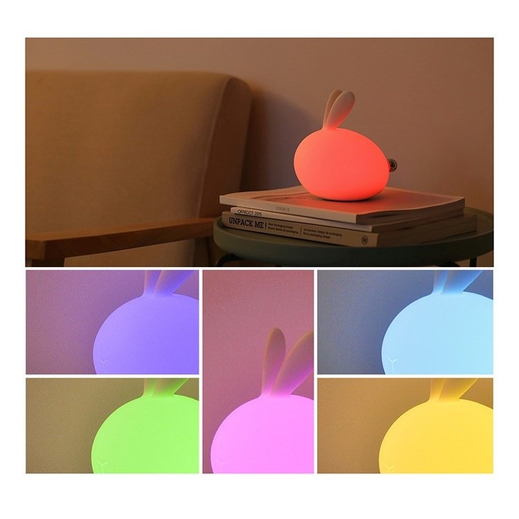 LED Night Silicone Rabbit Warm Light Tap Control Lamp Rechargeable Bunny Sensor Touch Light - White-8