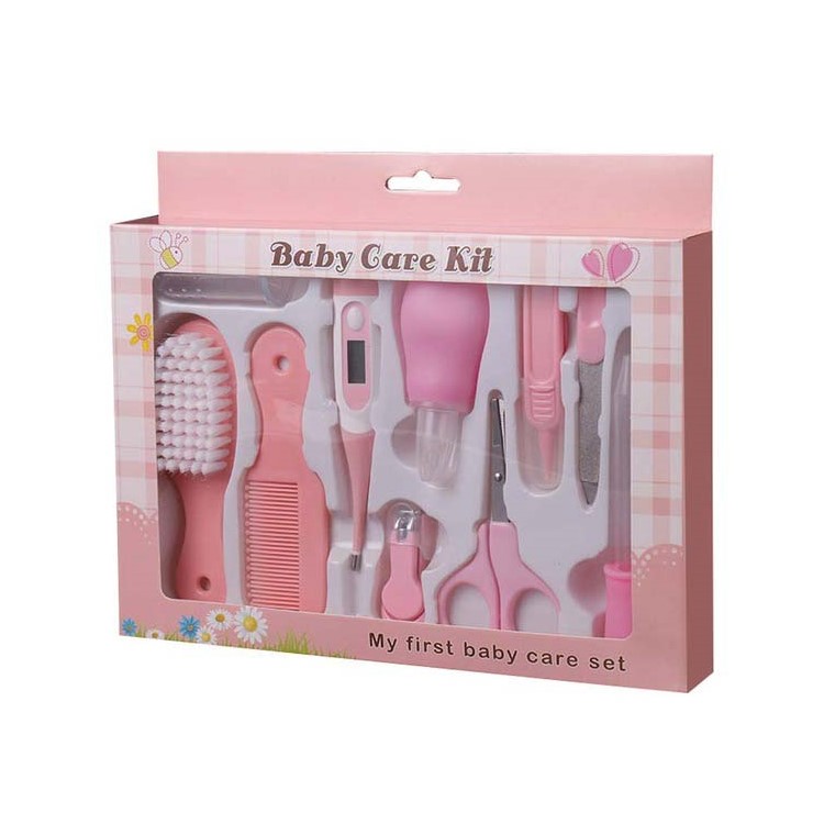 10PCS/Set Newborn Baby Kids Nail Hair Health Care Set Thermometer Grooming Brush Kit - Pink-2