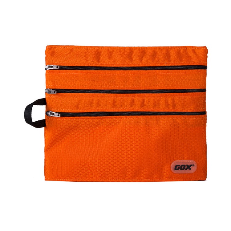 GOX 7.0-inch Multi Zipper Double Layer Makeup Costmetic Bag Pouch Container, Size: 22 x 18.5cm - Orange-1