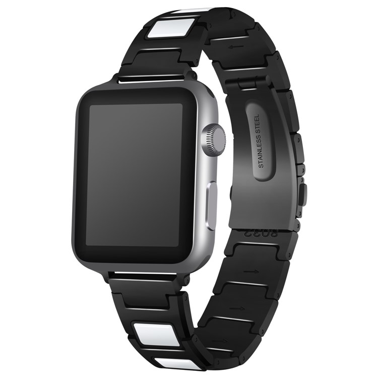 Replacement Bracelet Strap Stainless Steel + Ceramic Watch Band for Apple Watch Series 3 / 2 / 1 38mm - Black / White-2