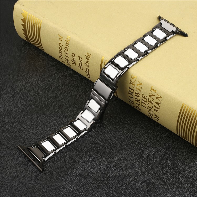 Replacement Bracelet Strap Stainless Steel + Ceramic Watch Band for Apple Watch Series 3 / 2 / 1 38mm - Black / White-3