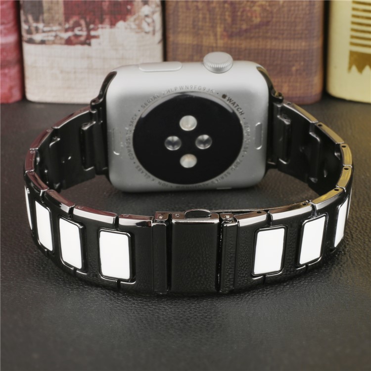 Replacement Bracelet Strap Stainless Steel + Ceramic Watch Band for Apple Watch Series 3 / 2 / 1 38mm - Black / White-4