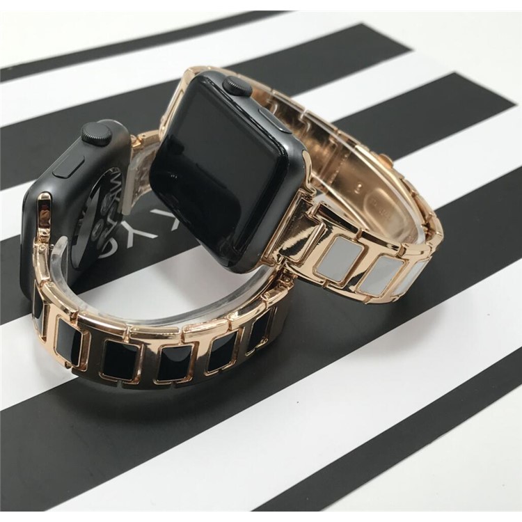 Replacement Bracelet Strap Stainless Steel + Ceramic Watch Band for Apple Watch Series 3 / 2 / 1 38mm - Black / White-5