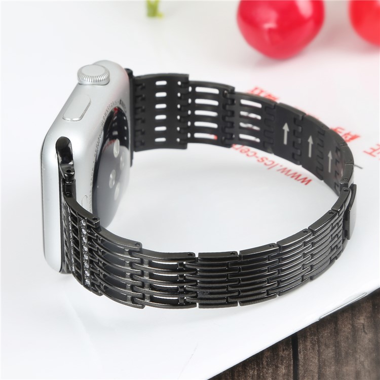 Butterfly Buckle Stainless Steel Rhinestone Decor Smart Watch Band for Apple Watch Series 3/2/1 42mm - Black-2