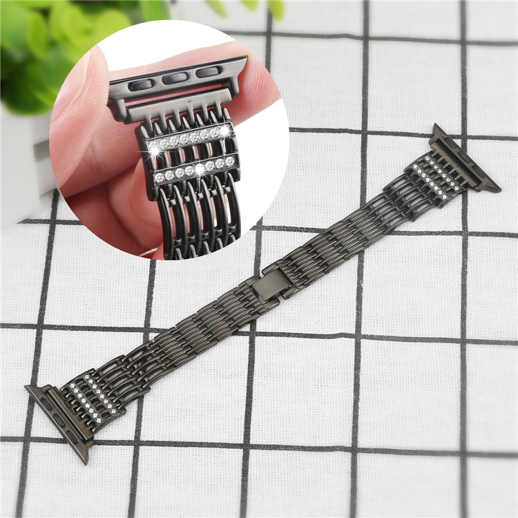 Butterfly Buckle Stainless Steel Rhinestone Decor Smart Watch Band for Apple Watch Series 3/2/1 42mm - Black-3