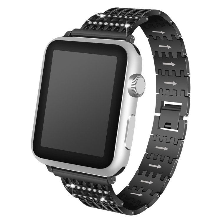 Butterfly Buckle Stainless Steel Rhinestone Decor Smart Watch Band for Apple Watch Series 3/2/1 42mm - Black-4