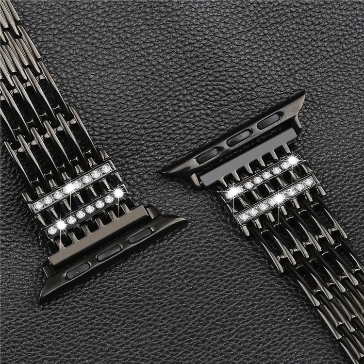 Butterfly Buckle Stainless Steel Rhinestone Decor Smart Watch Band for Apple Watch Series 3/2/1 42mm - Black-5