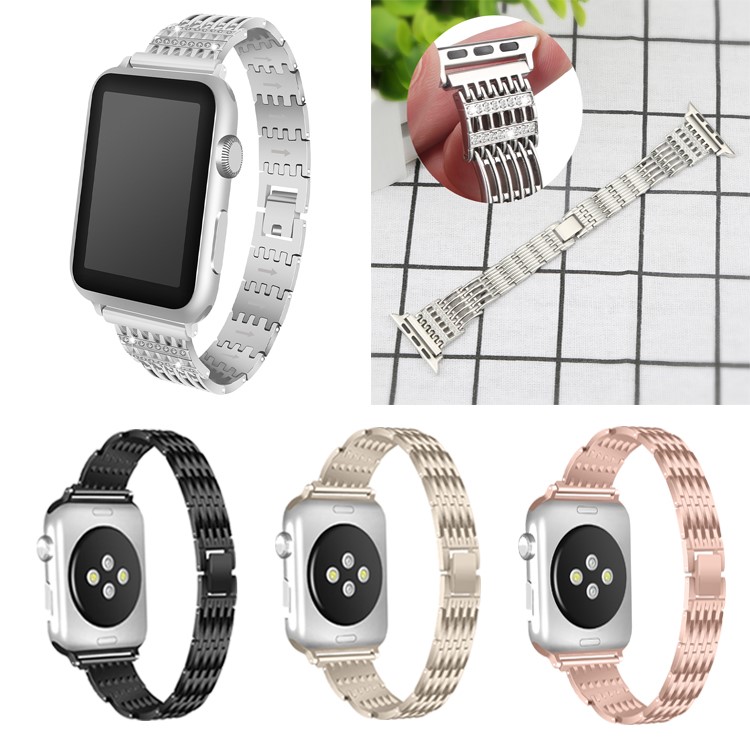 Butterfly Buckle Stainless Steel Rhinestone Decor Smart Watch Band for Apple Watch Series 3/2/1 42mm - Black-7