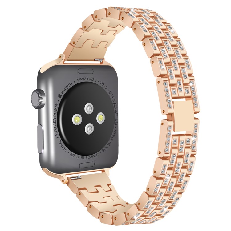 Diamonds Decor Stainless Steel Watch Strap Replacement for Apple Watch Series 3/2/1 42mm - Gold-1