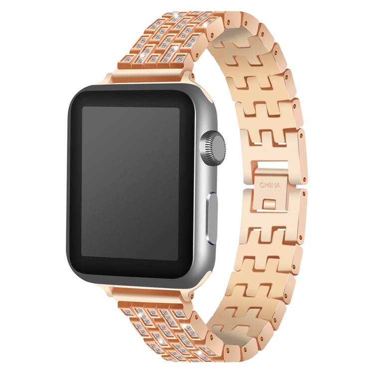 Diamonds Decor Stainless Steel Watch Strap Replacement for Apple Watch Series 3/2/1 42mm - Gold-2