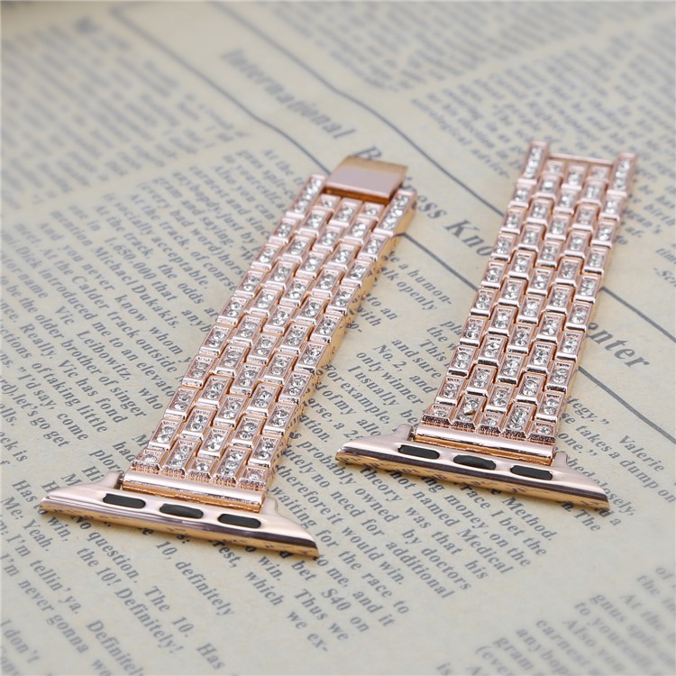 Diamonds Decor Stainless Steel Watch Strap Replacement for Apple Watch Series 3/2/1 42mm - Gold-3