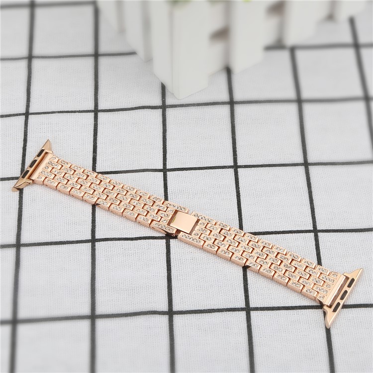 Diamonds Decor Stainless Steel Watch Strap Replacement for Apple Watch Series 3/2/1 42mm - Gold-4