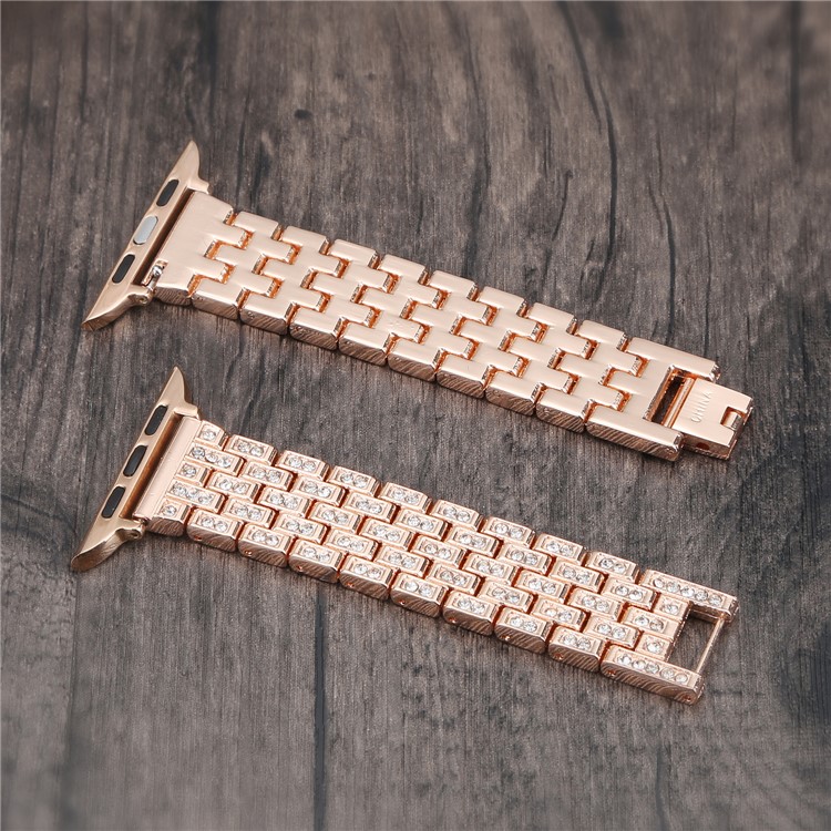 Diamonds Decor Stainless Steel Watch Strap Replacement for Apple Watch Series 3/2/1 42mm - Gold-5