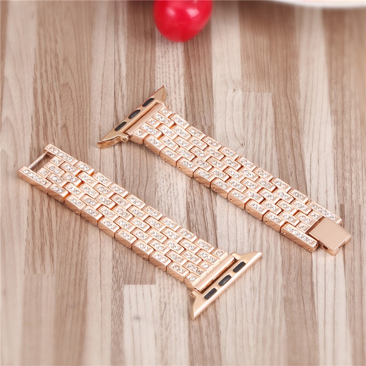 Diamonds Decor Stainless Steel Watch Strap Replacement for Apple Watch Series 3/2/1 42mm - Gold-6