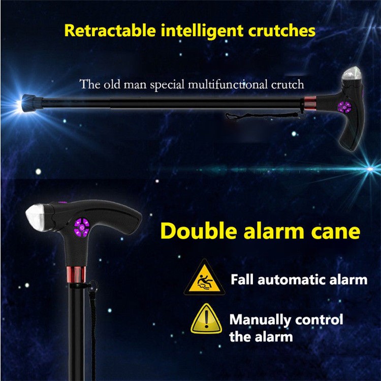 Intelligent Crutches Retractable Walking Stick Travel Climbing Pole Folding Cane with LED Alarm FM Radio-5