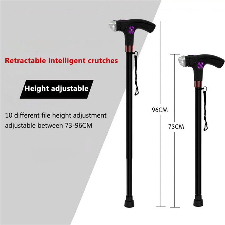 Intelligent Crutches Retractable Walking Stick Travel Climbing Pole Folding Cane with LED Alarm FM Radio-6