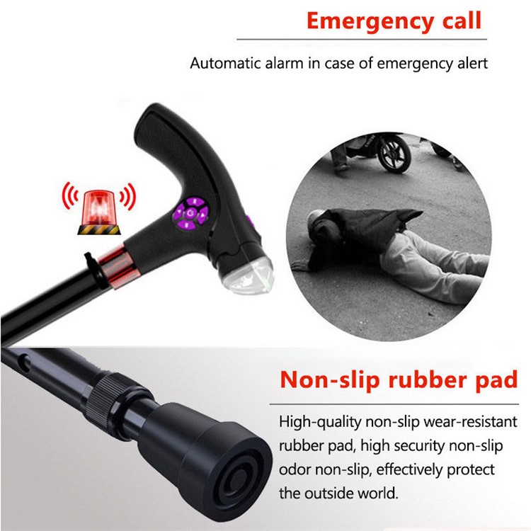 Intelligent Crutches Retractable Walking Stick Travel Climbing Pole Folding Cane with LED Alarm FM Radio-7