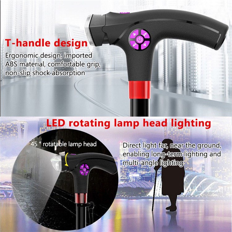 Intelligent Crutches Retractable Walking Stick Travel Climbing Pole Folding Cane with LED Alarm FM Radio-8