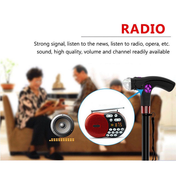 Intelligent Crutches Retractable Walking Stick Travel Climbing Pole Folding Cane with LED Alarm FM Radio-9