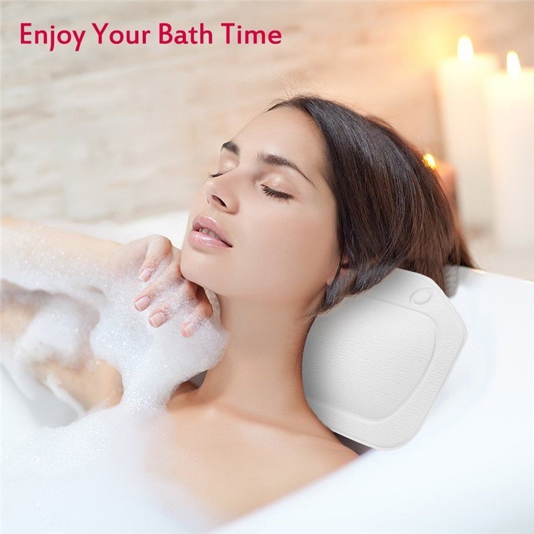 Comfortable PVC Relaxing Cushioned Bath Spa Pillow Non-slip Neck Bathtub Pillow - White-4