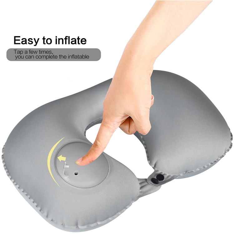 U shaped Press Type Inflatable Neck Support Pillow with Built in Air Bump - Grey-2