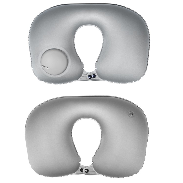 U shaped Press Type Inflatable Neck Support Pillow with Built in Air Bump - Grey-3