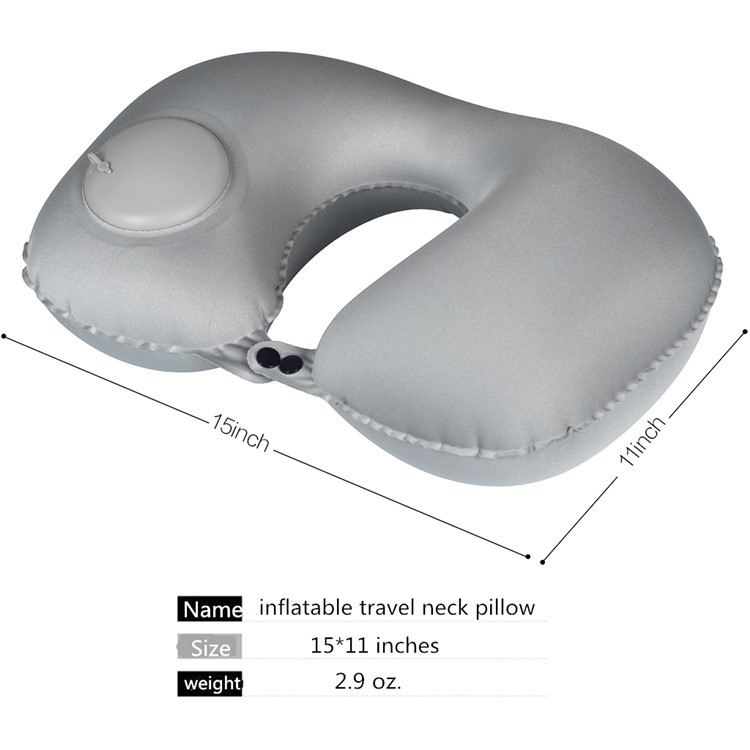 U shaped Press Type Inflatable Neck Support Pillow with Built in Air Bump - Grey-4